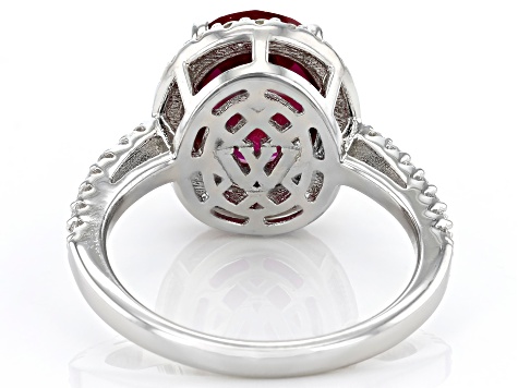Lab Created Ruby And White Cubic Zirconia Rhodium Over Silver Ring 6.65ctw