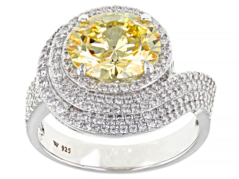 Yellow And White Cubic Zirconia Rhodium Over Sterling Silver Ring 9.37ctw (5.96ctw DEW)