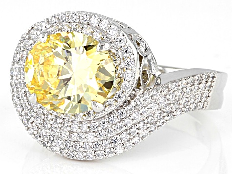 Yellow And White Cubic Zirconia Rhodium Over Sterling Silver Ring 9.37ctw (5.96ctw DEW)