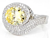 Yellow And White Cubic Zirconia Rhodium Over Sterling Silver Ring 9.37ctw (5.96ctw DEW)