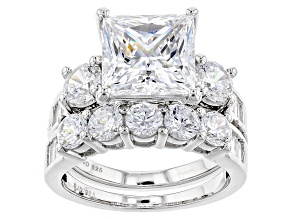 White Cubic Zirconia Rhodium Over Sterling Silver Ring With Band 14.72ctw
