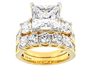 White Cubic Zirconia 18k Yellow Gold Over Silver Ring With Band 14.72ctw