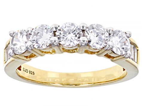 White Cubic Zirconia 18k Yellow Gold Over Silver Ring With Band 14.72ctw
