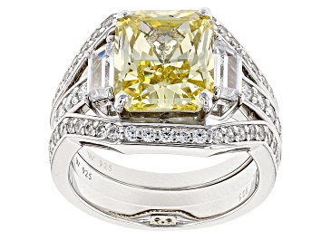 Picture of Yellow & White Cubic Zirconia Rhodium Over Silver Ring With Bands 10.54ctw