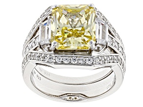 Yellow & White Cubic Zirconia Rhodium Over Silver Ring With Bands 10.54ctw