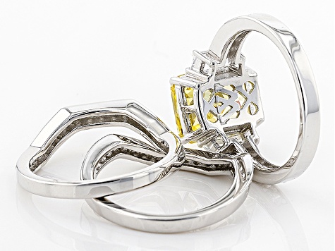 Yellow & White Cubic Zirconia Rhodium Over Silver Ring With Bands 10.54ctw