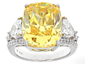 Yellow & White Cubic Zirconia Rhodium Over Sterling Silver Ring 19.31ctw