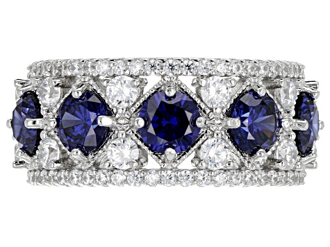 Blue And White Cubic Zirconia Silver Ring 6.11CTW