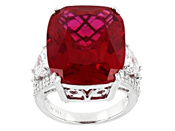 Picture of Lab Created Ruby & White Cubic Zirconia Rhodium Over Sterling Silver Ring 28.13ctw