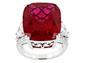 Lab Created Ruby & White Cubic Zirconia Rhodium Over Sterling Silver Ring 28.13ctw