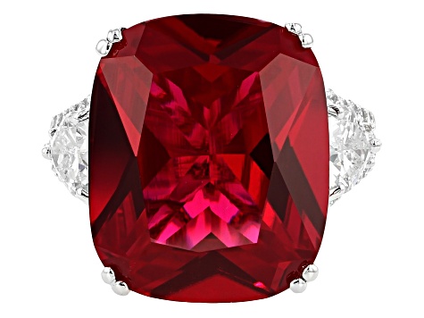 Lab Created Ruby & White Cubic Zirconia Rhodium Over Sterling Silver Ring 28.13ctw