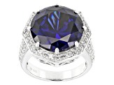 Blue & White Cubic Zirconia Rhodium Over Sterling Silver Center Design Ring 18.02CTW