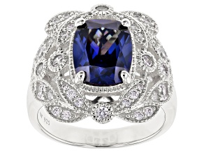 Blue & White Cubic Zirconia Rhodium Over Sterling Silver Center Design Ring 5.84ctw