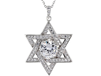 Picture of White Cubic Zirconia Rhodium Over Sterling Silver Star Of David Pendant With Chain