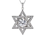 White Cubic Zirconia Rhodium Over Sterling Silver Star Of David Pendant With Chain