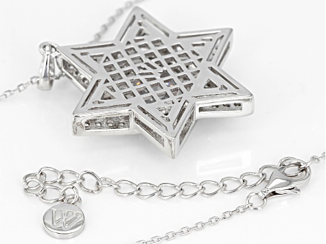 White Cubic Zirconia Rhodium Over Sterling Silver Star Of David Pendant With Chain