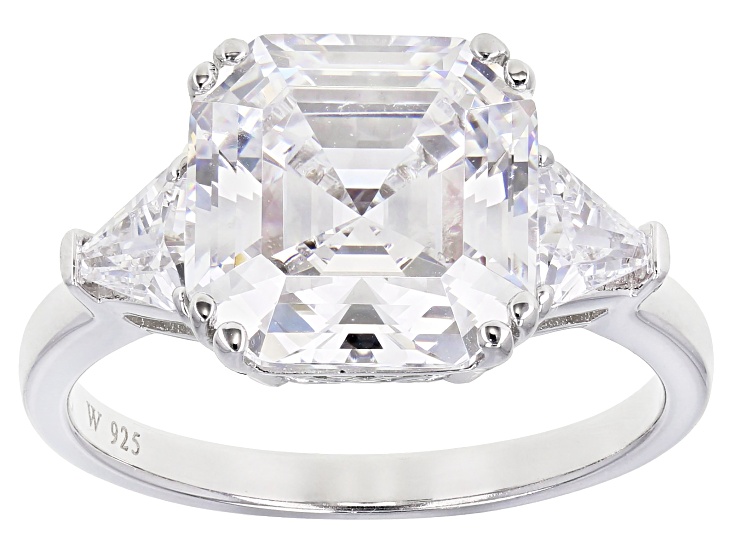 White Cubic Zirconia Rhodium Over Sterling Silver Asscher Cut Ring 8.54ctw