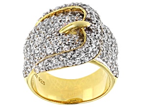 White Cubic Zirconia 18k Yellow Gold Over Sterling Silver Buckle Ring 3.53ctw