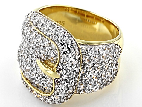 White Cubic Zirconia 18k Yellow Gold Over Sterling Silver Buckle Ring 3.53ctw