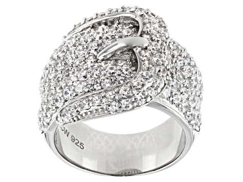 White Cubic Zirconia Rhodium Over Sterling Silver Buckle Ring 3.53ctw ...