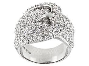 White Cubic Zirconia Rhodium Over Sterling Silver Buckle Ring 3.53ctw