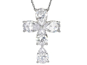 White Cubic Zirconia Rhodium Over Sterling Silver Cross Pendant With Chain 23.70ctw