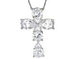 White Cubic Zirconia Rhodium Over Sterling Silver Cross Pendant With Chain 23.70ctw