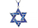 Lab Created Blue Spinel Rhodium Over Sterling Silver Star Of David Pendant With Chain 4.48ctw