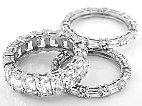White Cubic Zirconia Rhodium Over Sterling Silver Ring With 2 Bands 18.81ctw