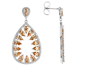 Champagne And White Cubic Zirconia Rhodium Over Sterling Silver Earrings 27.74ctw