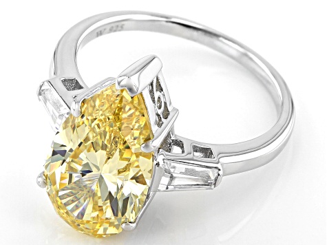 Yellow And White Cubic Zirconia Rhodium Over Sterling Silver Ring 8.42ctw
