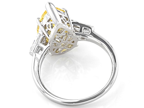 Yellow And White Cubic Zirconia Rhodium Over Sterling Silver Ring 8.42ctw