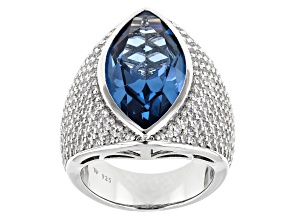 Lab Created Blue Spinel and White Cubic Zirconia Rhodium Over Silver Ring 14.77ctw