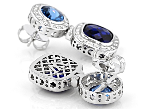 Lab Light And Dark Blue Spinel And White Cubic Zirconia Rhodium Over Silver Earrings 13.69ctw