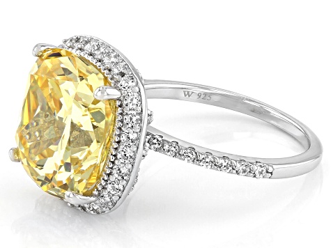 Scintillant Yellow And White Cubic Zirconia Rhodium Over Sterling Silver Ring 17.45ctw