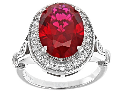 Lab Created Ruby And White Cubic Zirconia Rhodium Over Sterling Silver Ring 6.84ctw