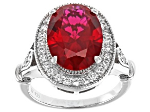 Lab Created Ruby And White Cubic Zirconia Rhodium Over Sterling Silver Ring 6.84ctw
