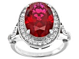 Lab Created Ruby And White Cubic Zirconia Rhodium Over Sterling Silver Ring 6.84ctw