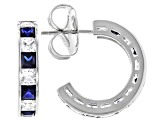 Lab Blue Sapphire And White Cubic Zirconia Rhodium Over Sterling Silver Earrings 4.92ctw