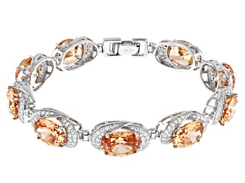 Picture of Champagne And White Cubic Zirconia Rhodium Over Sterling Silver Bracelet 64.12ctw
