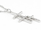 White Cubic Zirconia Rhodium Over Sterling Silver Triple Cross Pendant With Chain 0.78ctw