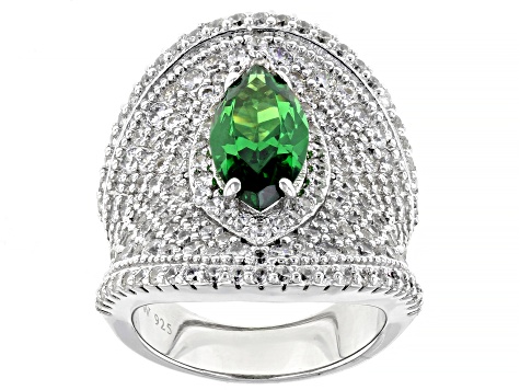 Green And White Cubic Zirconia Rhodium Over Sterling Silver Ring 9.56ctw