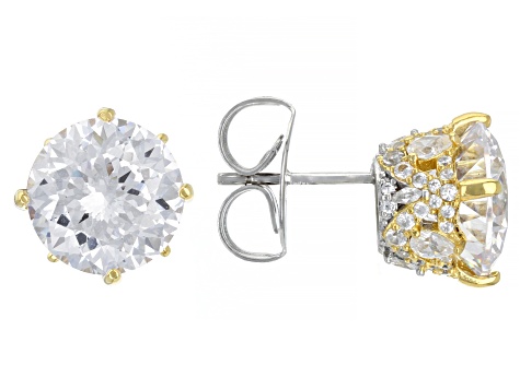 White Cubic Zirconia Rhodium Over Sterling Silver Scintillant Cut Two-Tone Earrings. 14.94ctw