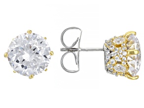 White Cubic Zirconia Rhodium Over Sterling Silver Scintillant Cut Two-Tone Earrings. 14.94ctw