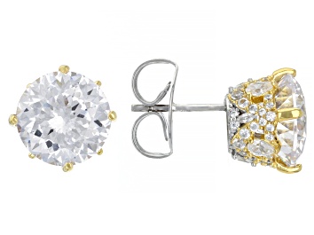 Picture of White Cubic Zirconia Rhodium Over Sterling Silver Scintillant Cut Two-Tone Earrings. 14.94ctw