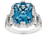 Lab Blue Spinel And White Cubic Zirconia Rhodium Over Sterling Silver Ring 9.69ctw