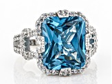 Lab Blue Spinel And White Cubic Zirconia Rhodium Over Sterling Silver Ring 9.69ctw