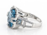 Lab Blue Spinel And White Cubic Zirconia Rhodium Over Sterling Silver Ring 9.69ctw