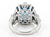 Lab Blue Spinel And White Cubic Zirconia Rhodium Over Sterling Silver Ring 9.69ctw