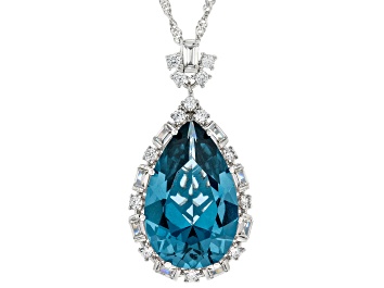 Picture of Lab Blue Spinel And White Cubic Zirconia Rhodium Over Sterling Silver Pendant With Chain 17.94ctw
